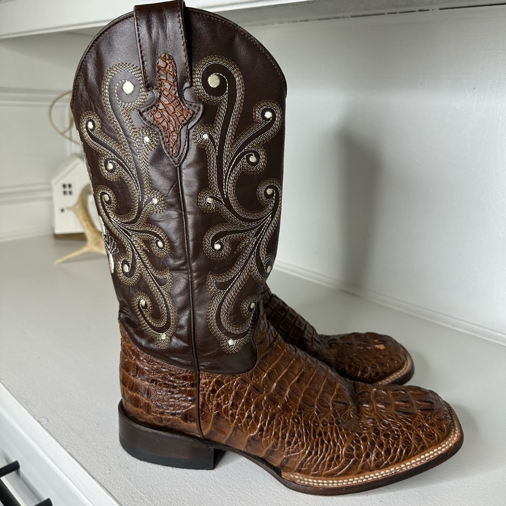 Ferrini Western Boots Genuine Cowhide Leather Exotic Vamp Men’s 8.5 / Women’s 10 - Picture 4 of 9